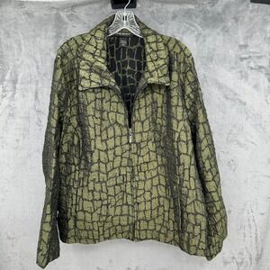 Lane Bryant Womens 22 24W Green‎ Black Textured Crocodile Print Zip Up Jacket